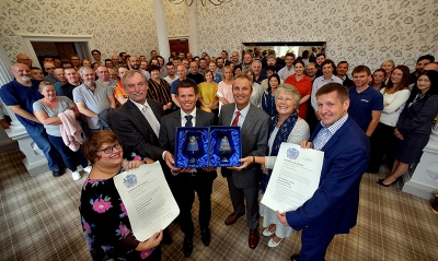 Markes International employees at the presentation of the two Queen’s Awards for Enterprise.